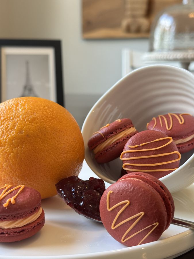 Orange cranberry macarons